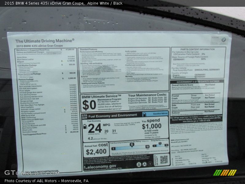 Alpine White / Black 2015 BMW 4 Series 435i xDrive Gran Coupe