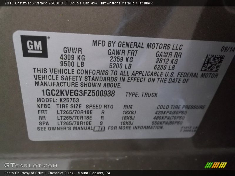 Brownstone Metallic / Jet Black 2015 Chevrolet Silverado 2500HD LT Double Cab 4x4