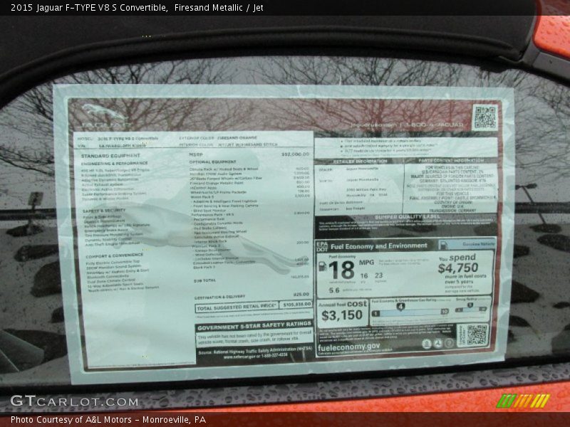  2015 F-TYPE V8 S Convertible Window Sticker