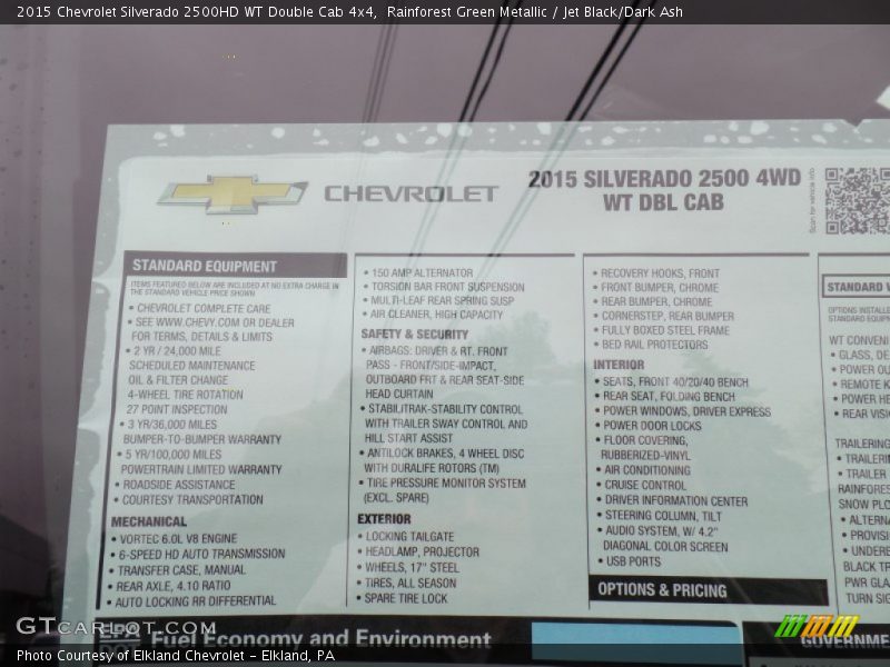 Rainforest Green Metallic / Jet Black/Dark Ash 2015 Chevrolet Silverado 2500HD WT Double Cab 4x4