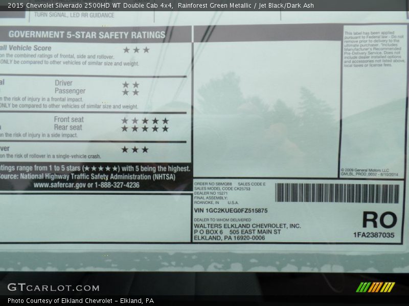 Rainforest Green Metallic / Jet Black/Dark Ash 2015 Chevrolet Silverado 2500HD WT Double Cab 4x4