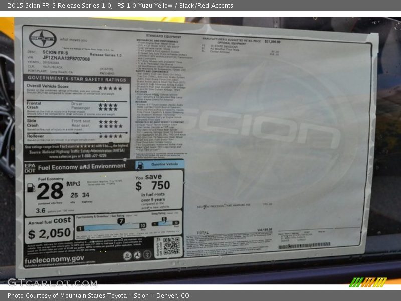  2015 FR-S Release Series 1.0 Window Sticker