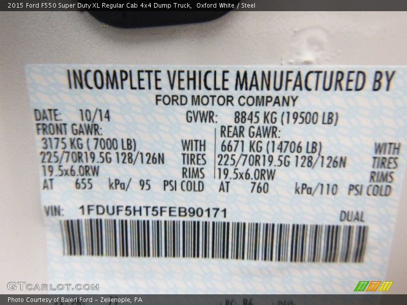 Oxford White / Steel 2015 Ford F550 Super Duty XL Regular Cab 4x4 Dump Truck
