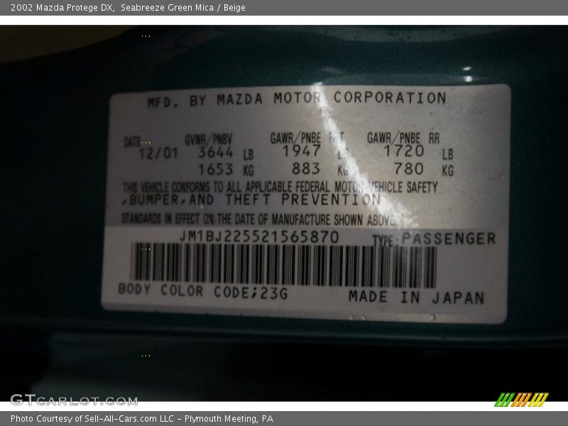 Seabreeze Green Mica / Beige 2002 Mazda Protege DX