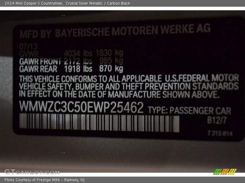 Crystal Silver Metallic / Carbon Black 2014 Mini Cooper S Countryman