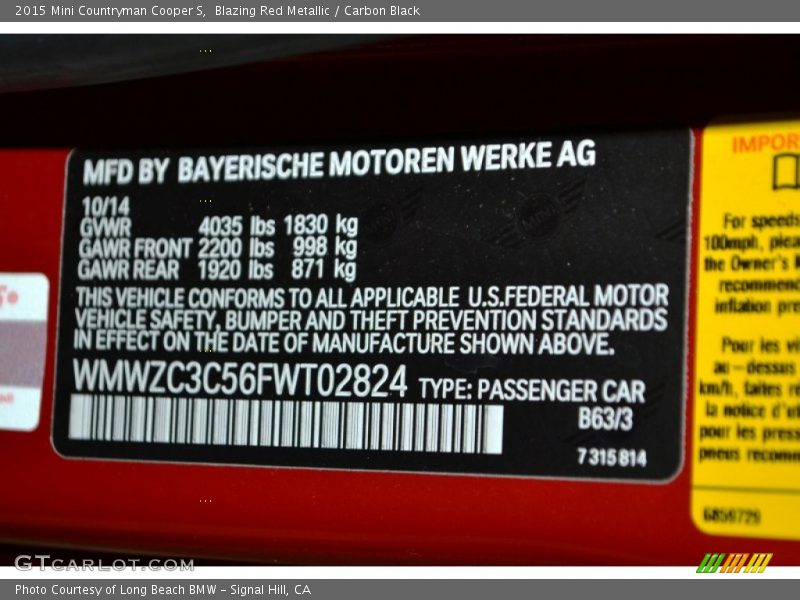 Blazing Red Metallic / Carbon Black 2015 Mini Countryman Cooper S