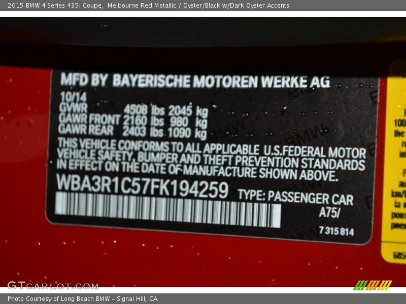 Melbourne Red Metallic / Oyster/Black w/Dark Oyster Accents 2015 BMW 4 Series 435i Coupe