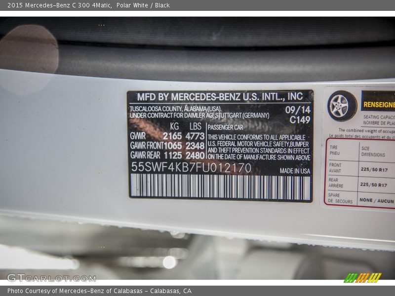 Polar White / Black 2015 Mercedes-Benz C 300 4Matic