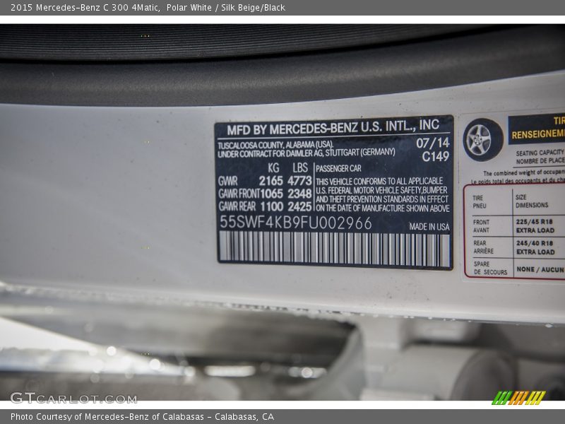 Polar White / Silk Beige/Black 2015 Mercedes-Benz C 300 4Matic