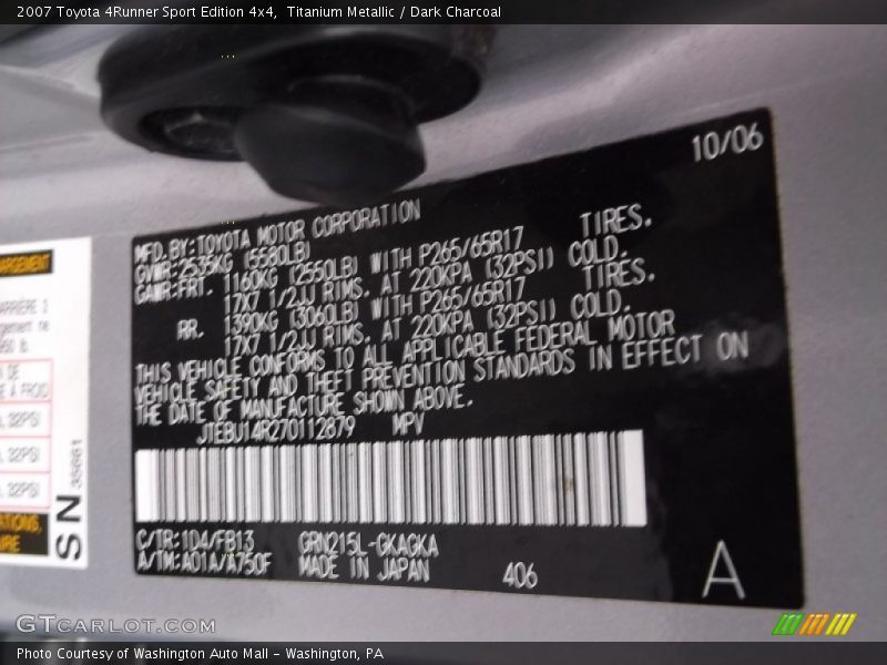 Titanium Metallic / Dark Charcoal 2007 Toyota 4Runner Sport Edition 4x4