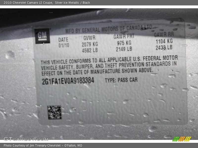 Silver Ice Metallic / Black 2010 Chevrolet Camaro LS Coupe