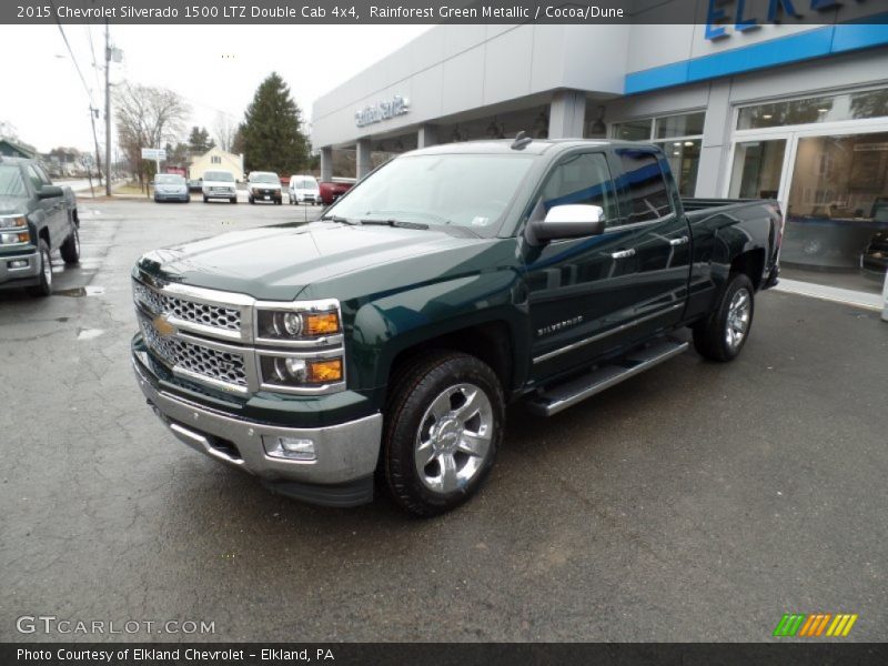 Rainforest Green Metallic / Cocoa/Dune 2015 Chevrolet Silverado 1500 LTZ Double Cab 4x4