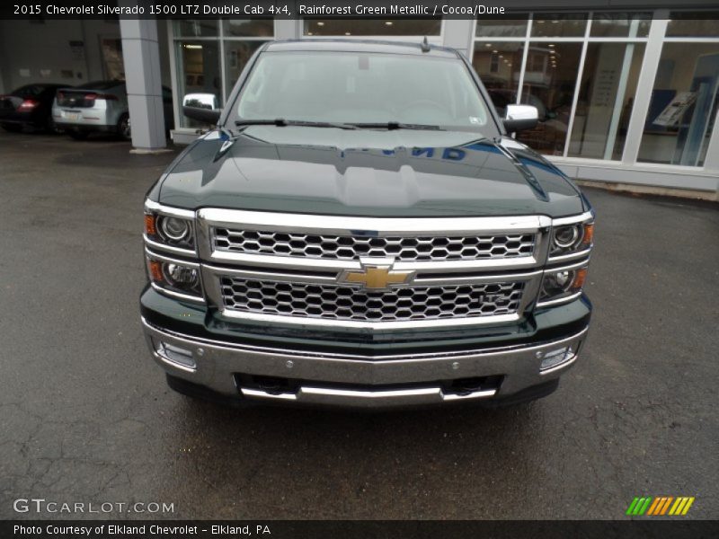 Rainforest Green Metallic / Cocoa/Dune 2015 Chevrolet Silverado 1500 LTZ Double Cab 4x4