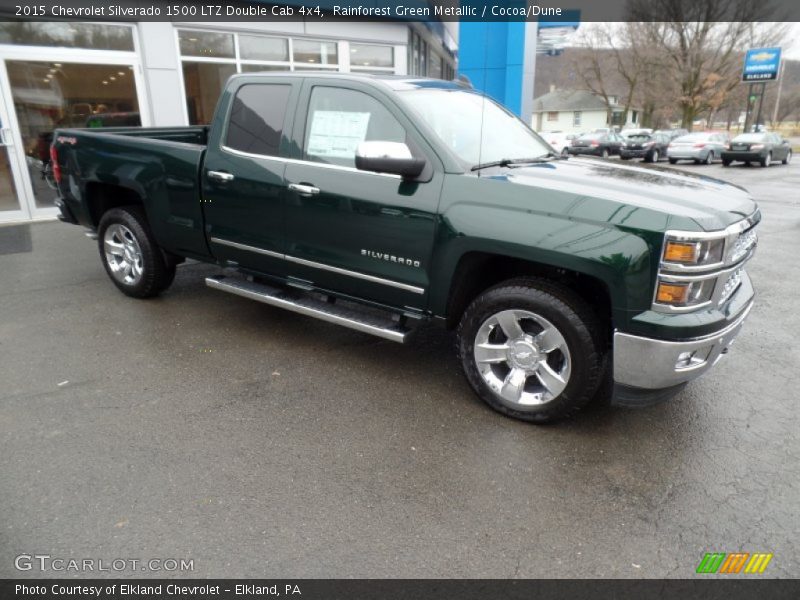 Rainforest Green Metallic / Cocoa/Dune 2015 Chevrolet Silverado 1500 LTZ Double Cab 4x4