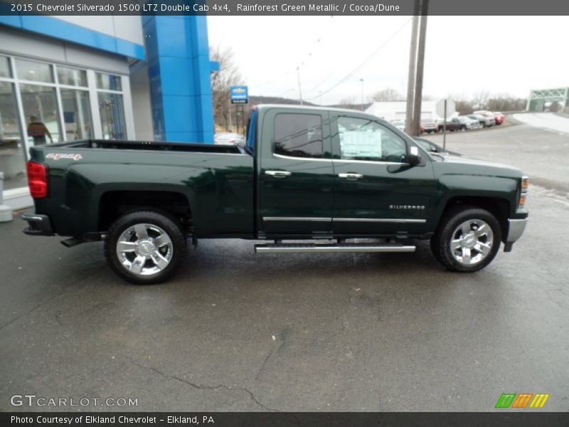 Rainforest Green Metallic / Cocoa/Dune 2015 Chevrolet Silverado 1500 LTZ Double Cab 4x4