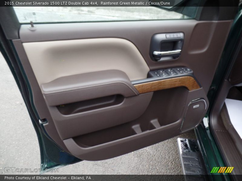 Rainforest Green Metallic / Cocoa/Dune 2015 Chevrolet Silverado 1500 LTZ Double Cab 4x4