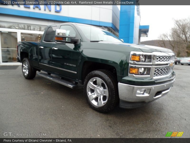 Rainforest Green Metallic / Cocoa/Dune 2015 Chevrolet Silverado 1500 LTZ Double Cab 4x4