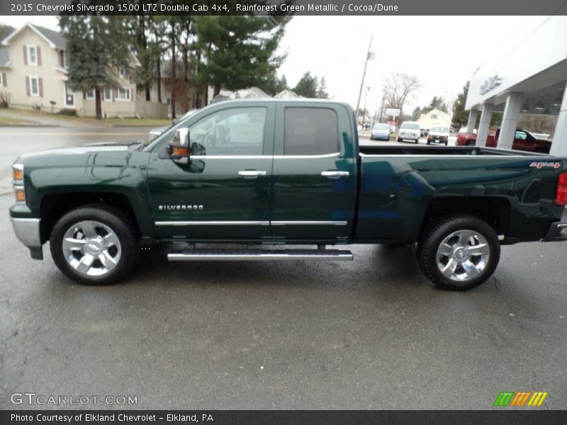 Rainforest Green Metallic / Cocoa/Dune 2015 Chevrolet Silverado 1500 LTZ Double Cab 4x4