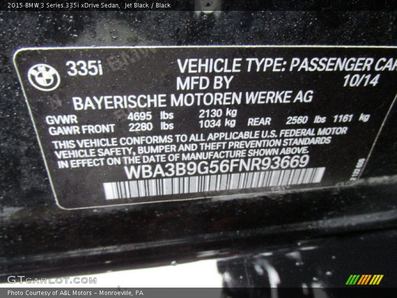 Jet Black / Black 2015 BMW 3 Series 335i xDrive Sedan