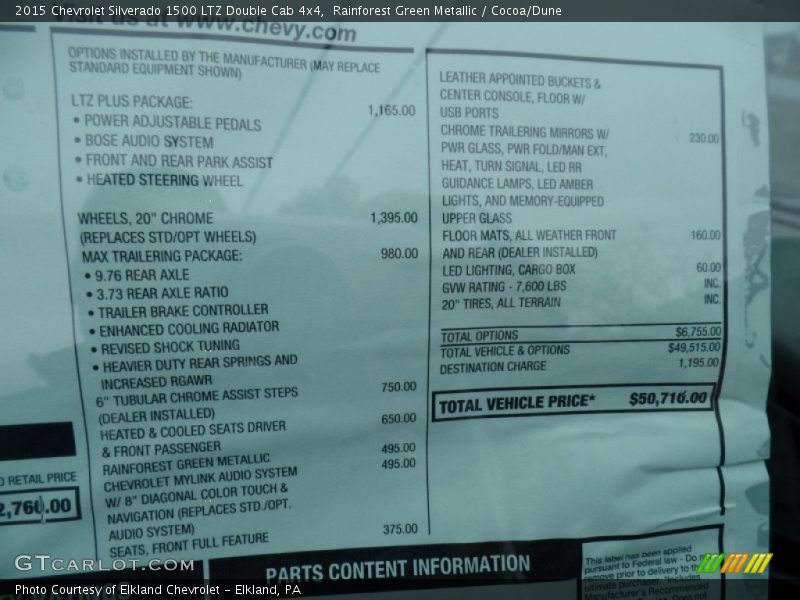  2015 Silverado 1500 LTZ Double Cab 4x4 Window Sticker