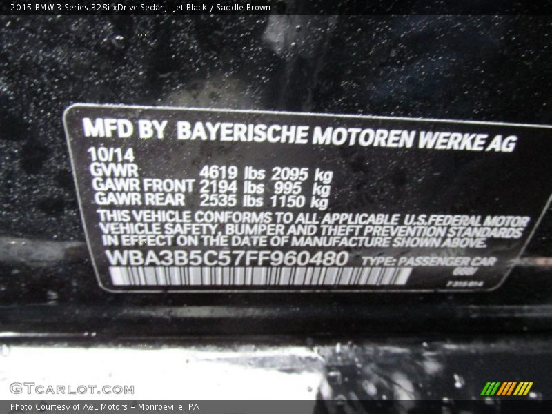 Jet Black / Saddle Brown 2015 BMW 3 Series 328i xDrive Sedan