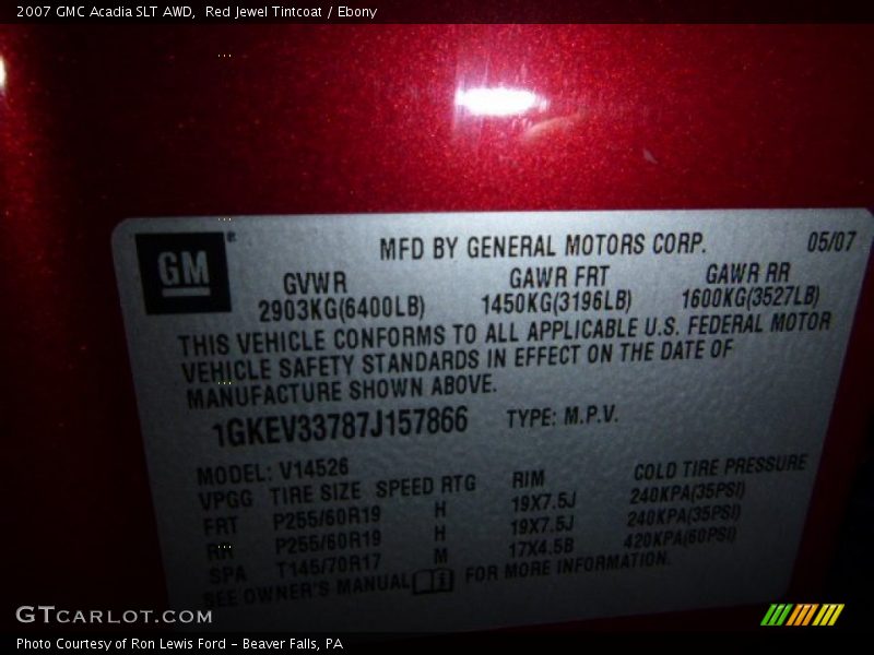 Red Jewel Tintcoat / Ebony 2007 GMC Acadia SLT AWD