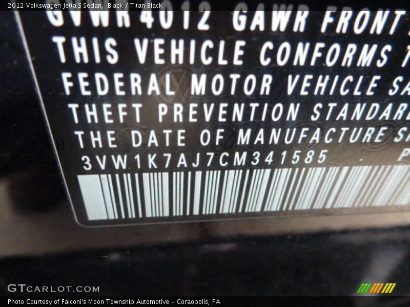 Black / Titan Black 2012 Volkswagen Jetta S Sedan