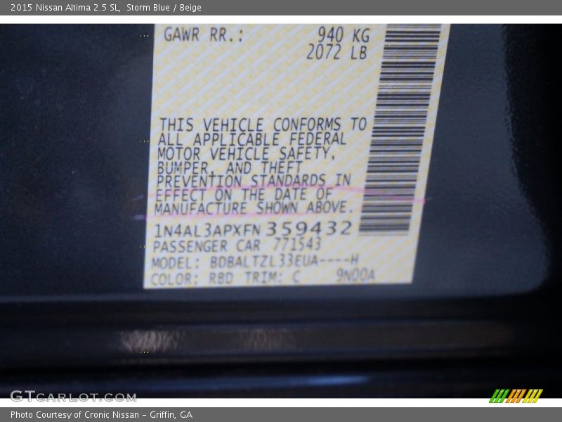 Storm Blue / Beige 2015 Nissan Altima 2.5 SL