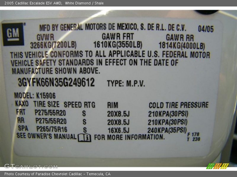 White Diamond / Shale 2005 Cadillac Escalade ESV AWD