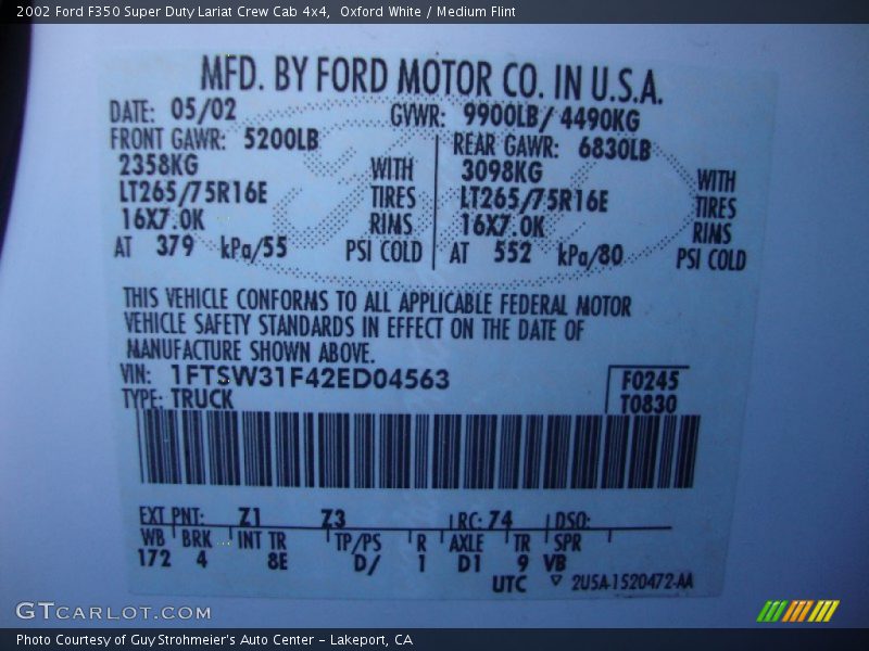 Oxford White / Medium Flint 2002 Ford F350 Super Duty Lariat Crew Cab 4x4