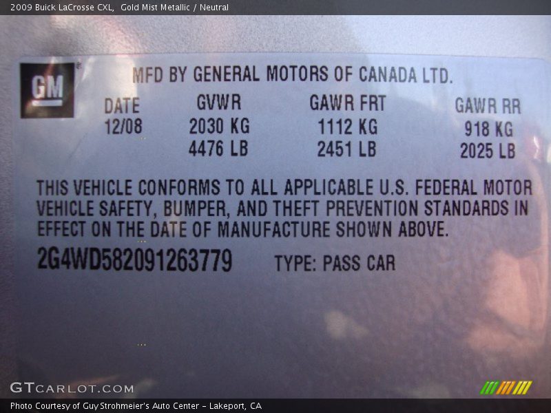 Gold Mist Metallic / Neutral 2009 Buick LaCrosse CXL