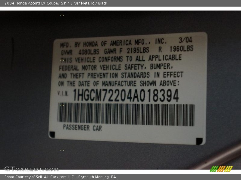 Satin Silver Metallic / Black 2004 Honda Accord LX Coupe