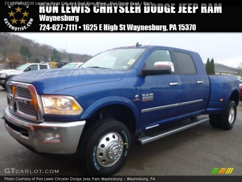 Blue Streak Pearl / Black 2015 Ram 3500 Laramie Mega Cab 4x4 Dual Rear Wheel