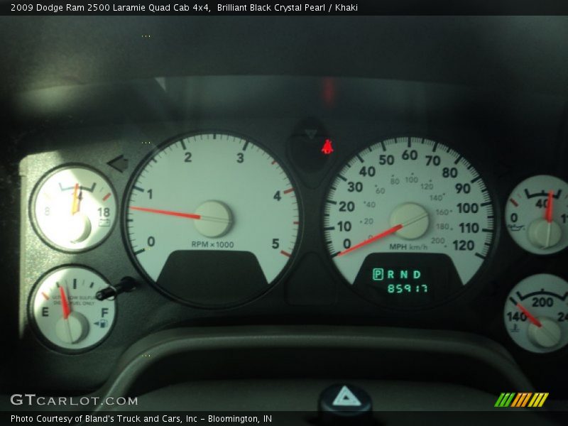 Brilliant Black Crystal Pearl / Khaki 2009 Dodge Ram 2500 Laramie Quad Cab 4x4