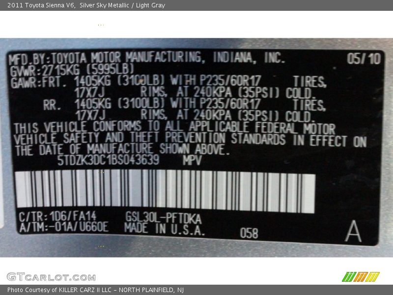 Silver Sky Metallic / Light Gray 2011 Toyota Sienna V6