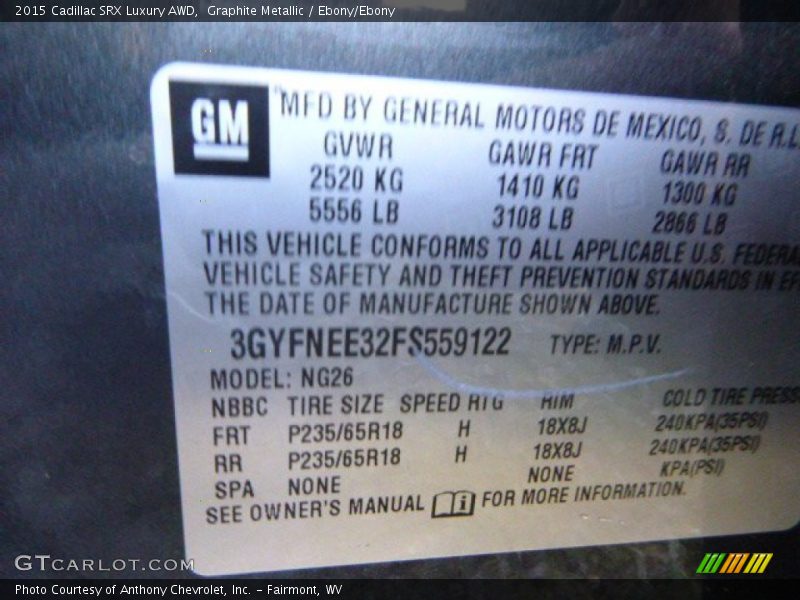Graphite Metallic / Ebony/Ebony 2015 Cadillac SRX Luxury AWD