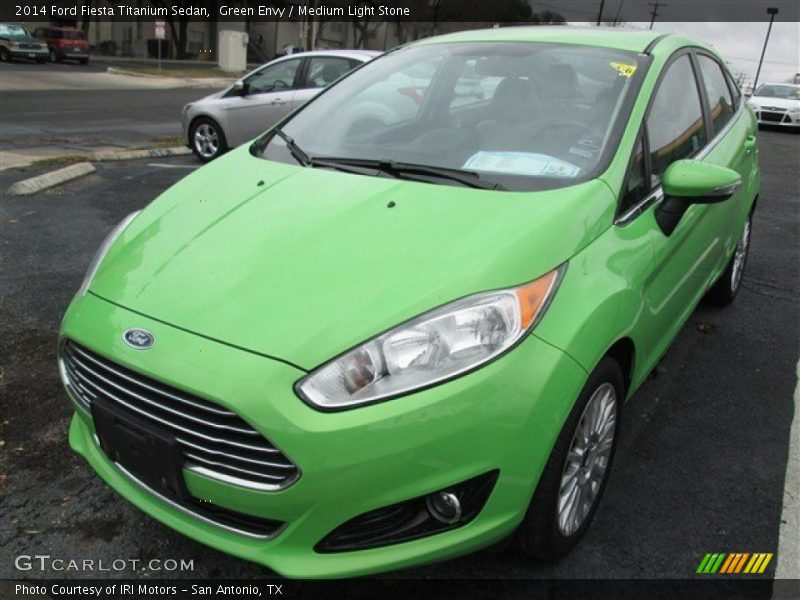 Green Envy / Medium Light Stone 2014 Ford Fiesta Titanium Sedan