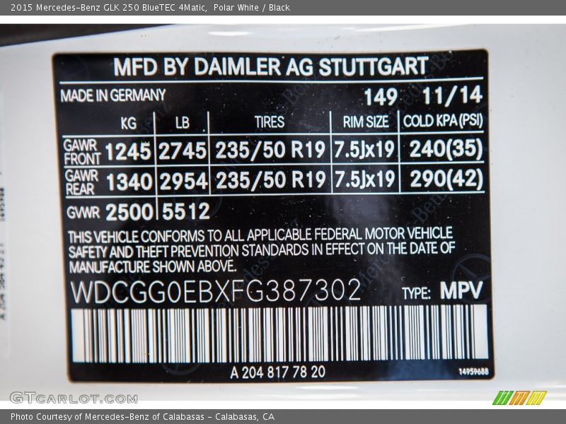 Polar White / Black 2015 Mercedes-Benz GLK 250 BlueTEC 4Matic