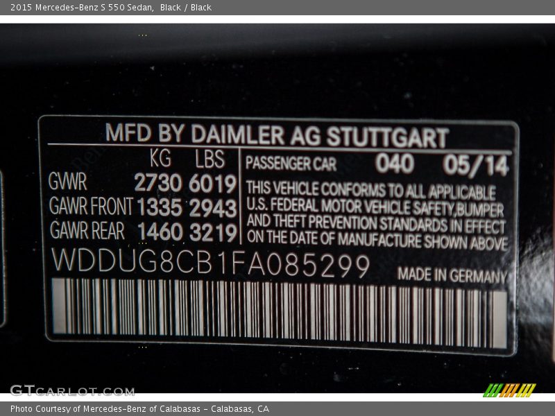 Black / Black 2015 Mercedes-Benz S 550 Sedan