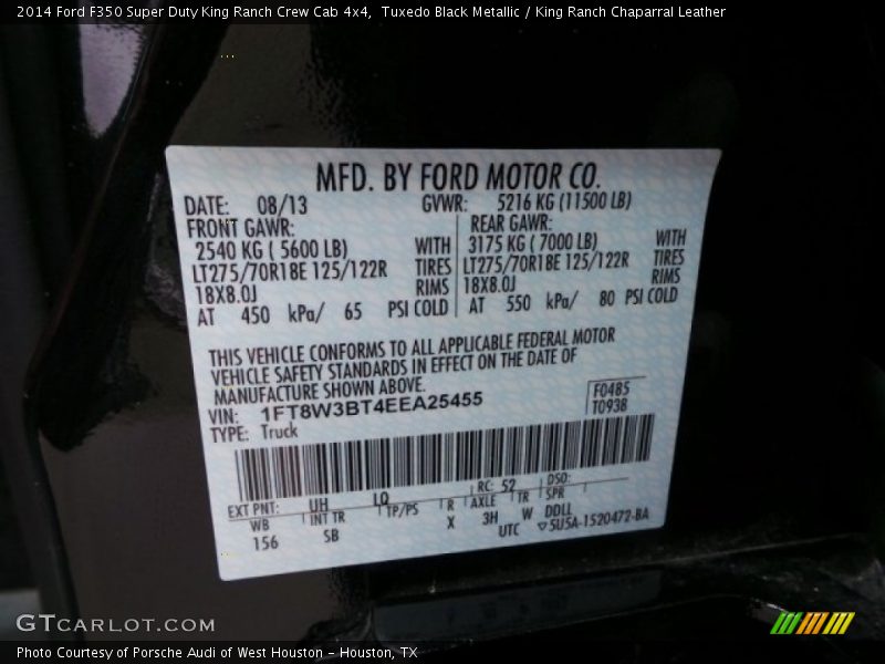 Tuxedo Black Metallic / King Ranch Chaparral Leather 2014 Ford F350 Super Duty King Ranch Crew Cab 4x4