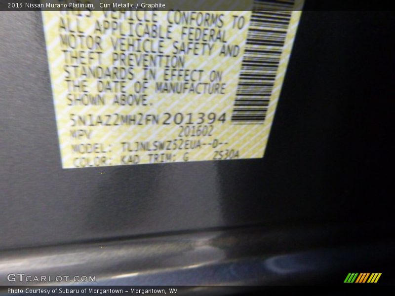 2015 Murano Platinum Gun Metallic Color Code KAD