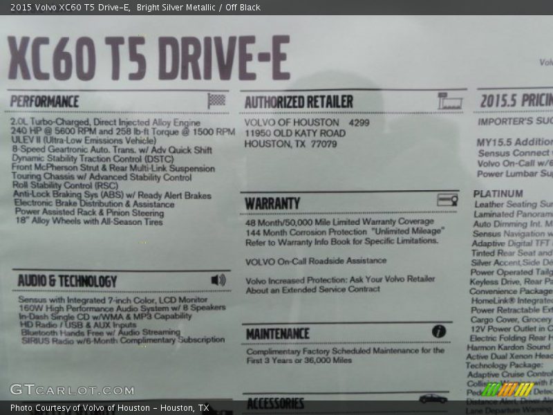 Bright Silver Metallic / Off Black 2015 Volvo XC60 T5 Drive-E