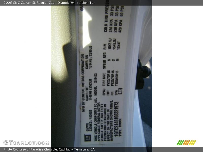 Olympic White / Light Tan 2006 GMC Canyon SL Regular Cab