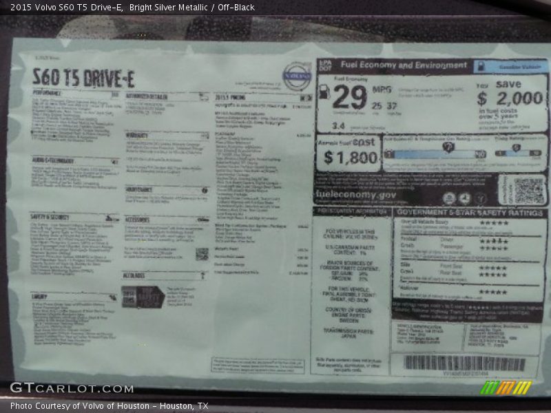 Bright Silver Metallic / Off-Black 2015 Volvo S60 T5 Drive-E