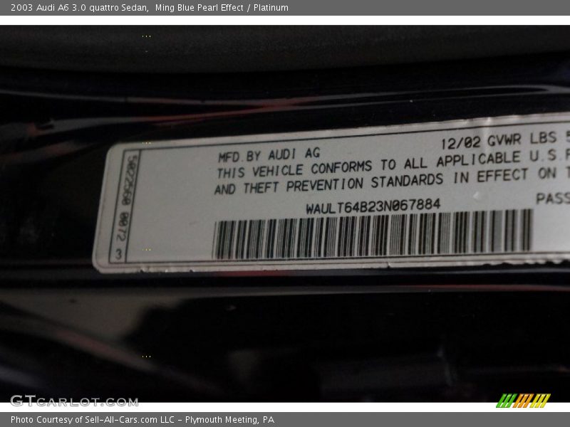 Ming Blue Pearl Effect / Platinum 2003 Audi A6 3.0 quattro Sedan