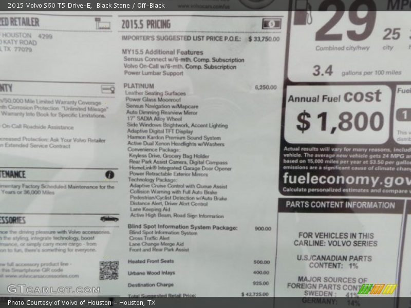 Black Stone / Off-Black 2015 Volvo S60 T5 Drive-E