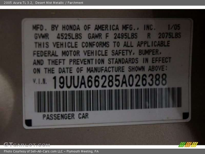 Desert Mist Metallic / Parchment 2005 Acura TL 3.2