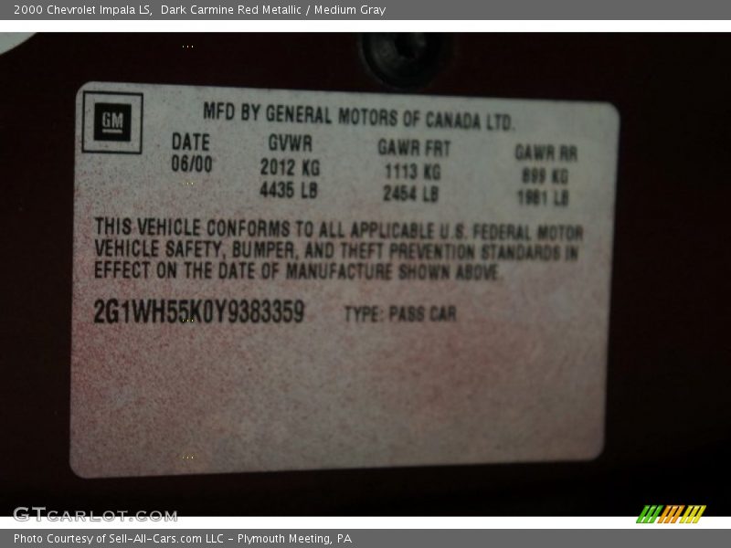 Dark Carmine Red Metallic / Medium Gray 2000 Chevrolet Impala LS
