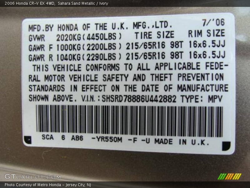 Sahara Sand Metallic / Ivory 2006 Honda CR-V EX 4WD