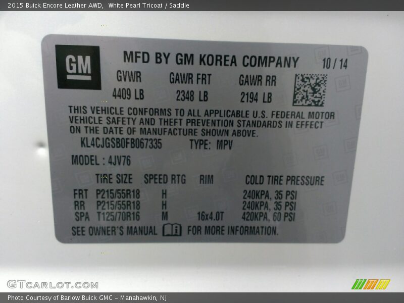 White Pearl Tricoat / Saddle 2015 Buick Encore Leather AWD